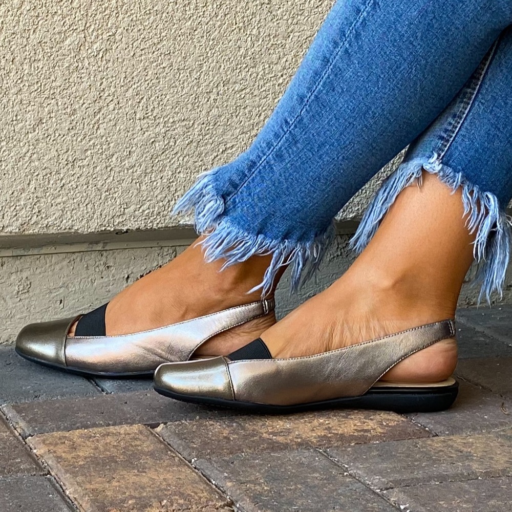Bronze Closed Toe Slingback Comfort Mule Flats - Picture 7 of 15